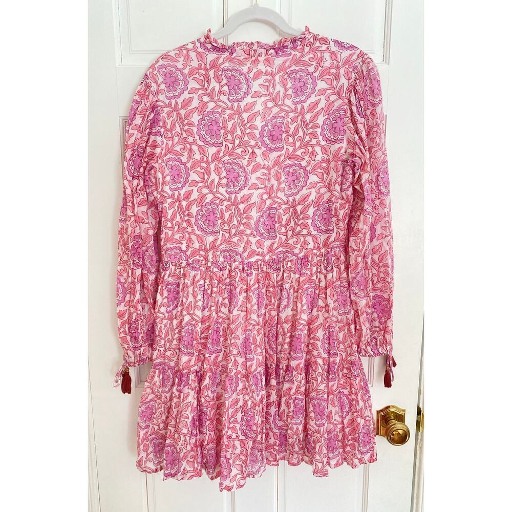 OLIPHANT Tuckernuck Long Sleeve Blouseon Yoke Mini Short Dress Malta Pink Print - Picture 6 of 9